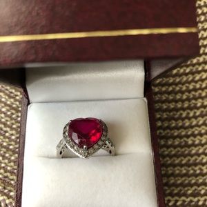 Lab created 1-3/4 k 1/10 k diamonds Ruby heart in sterling silver